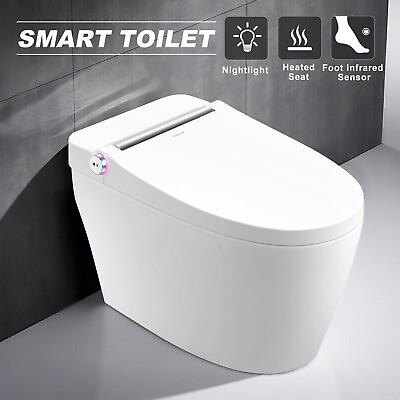 #ad New Electronic Smart One Piece Toilet Heat Auto Flush Foot Sensor w Night Light