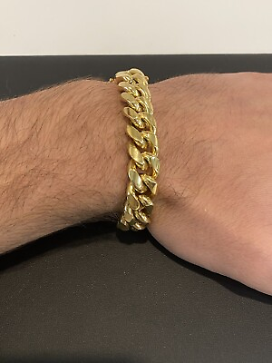 #ad Miami Cuban Link Bracelet 18k Gold Vermeil Stainless Mens Hip Hop 14mm Box Clasp