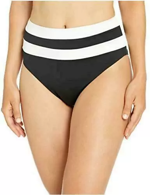 #ad Bar III BLACK WHITE Colorblocked High Waist Bikini Swim Bottoms US X Large
