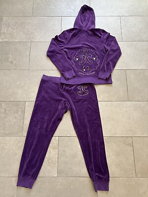#ad Vintage Y2K Juicy Couture Purple Velour Velvet Track Suit Embellished Set Sz XL