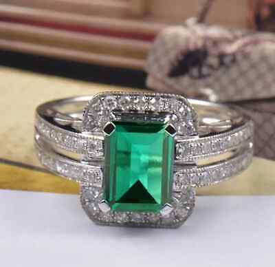 #ad 2.40 Ct Natural Zambian Emerald IGI Certified Diamond Ring In 14KT White Gold