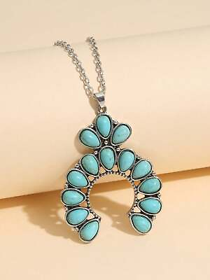 #ad Turquoise Decor C Shaped Pendant Necklace Jewelry for Women Gift for Her