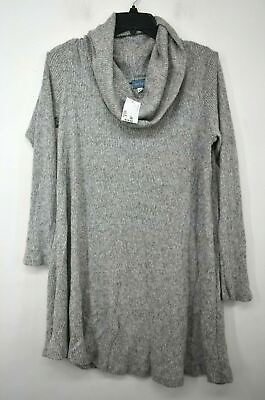 #ad Neely Womens Gray Cowl Neck Long Sleeve Knit Fleece Pullover Tunic Sweater M $65.47