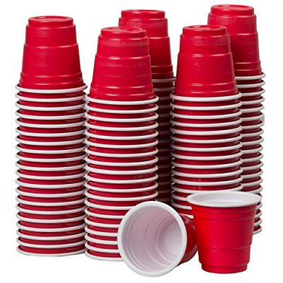 #ad 120ct Mini Red Cups 2oz Plastic Disposable Shot Glasses Party Shooter Beer Pong