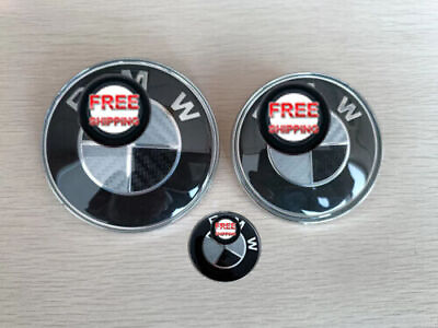 #ad 3PCS Front Hood Rear Trunk Steering Wheel Badge Emblem Black CarbonFiber for BMW