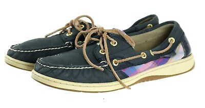 #ad Sperry Top Sider Women#x27;s Boat Shoes Size 9 Leather Blue Pink Plaid