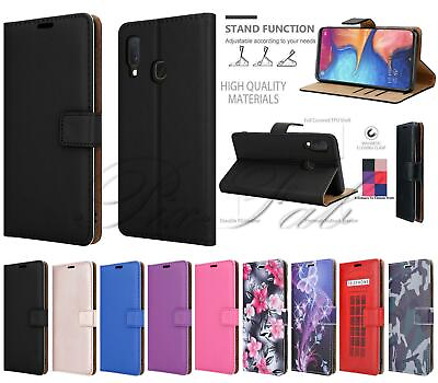 #ad For Samsung Galaxy A20e SM A202F Genuine Black Leather Wallet Phone Case Cover