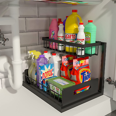 #ad under Sink Organizer 2 Tier Slide Out Sink Shelf for Kitchen Bathroom Cabinet