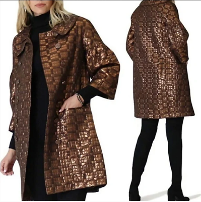 #ad NWT VERTIGO PARIS Cocoa Metallic Coat Jacket Size XS Retail $340