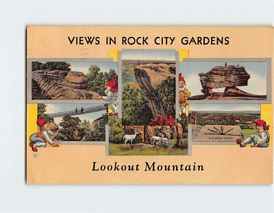 #ad Postcard Views In Rock City Gardens Lookout Mountain Georgia USA