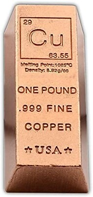 #ad 1 lb Copper Ingot .999 Fine Copper Troy Ounce copper bar Bullion Precious Metal