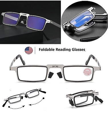 #ad 2 × Foldable Reading Glasses Portable Anti blue Glasses case Set Gift Travel USA
