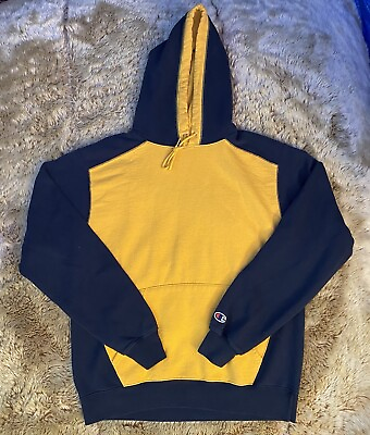 #ad Champion Eco Authentic Sweatshirt Hoodie Men#x27;s Medium M Yellow Navy Blue
