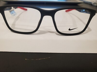 #ad Nike Eyeglasses 7117 006 Polished Black Square Full Rim 54 16 140 NEW PERFECT