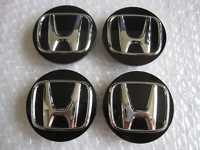 #ad Honda Genuine OEM Honda 69mm BLACK Hub wheel center caps Set of 4