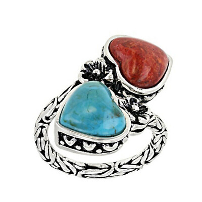 #ad 925 Silver Heart Turquoise Rings Women Wedding Engagement Jewelry Gift Size 6 10
