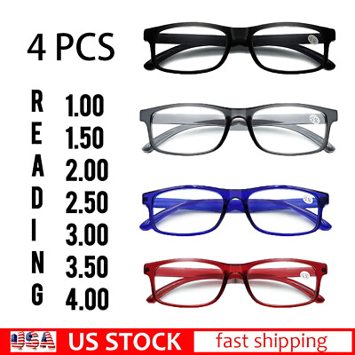 #ad Reading glasses men women black 4 pair pack power lens new mix frame shape