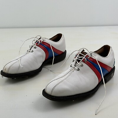 #ad Footjoy Icon Leather Golf Shoes Men 10.5 Stars Split Toe Oxford White Blue Red