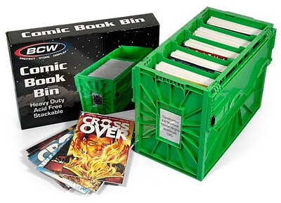#ad 1 BCW Green Short Comic Book Bin Heavy Duty Acid Free Plastic Stackable Box