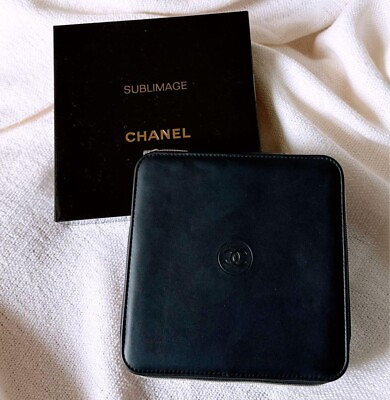 #ad genuine products CHANEL Novelty Leather Pouch Case Black Unused With Box Rare