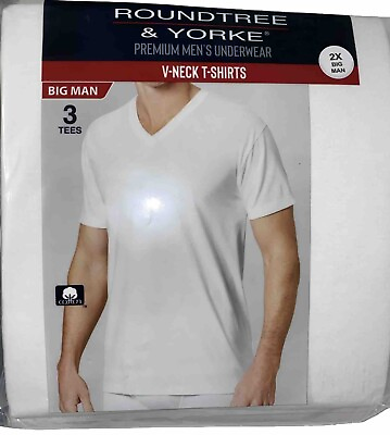 #ad RoundTree and Yorke Men#x27;s Big Man 3 V Neck Tees T Shirts Cotton White 2X NEW