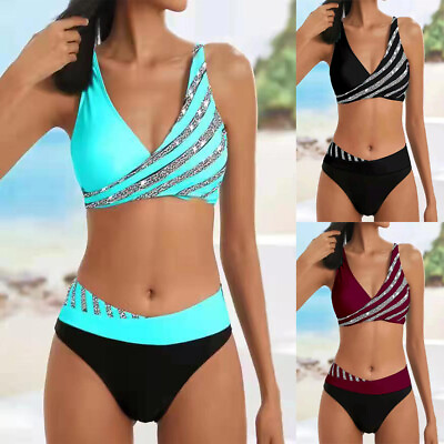 #ad #ad Womens Bikini Set Push Up Padded Bra Swimsuit Swimwear Beachwear Bathing Suit