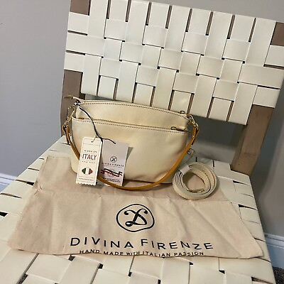 #ad NWT Divina Firenze Lilla Beige Handmade Leather Convertible Crossbody Bag Italy