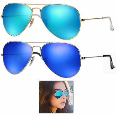 #ad 1 Retro Sunglasses Vintage Pilot Blue Lens Unisex Men Shades Mirror