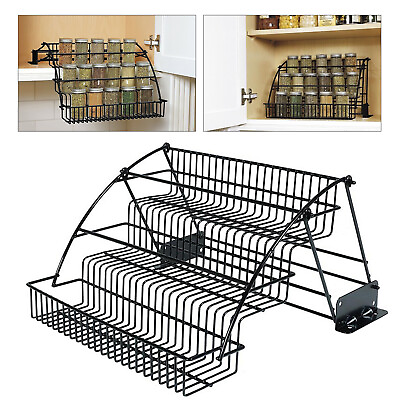 #ad 3 Tier Pull down Cabinet Spice Rack OrganizerMetal Storage Shelf for Kitchen