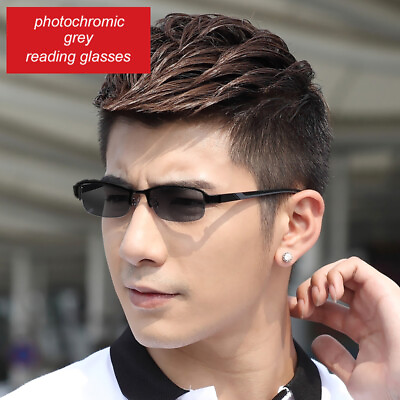 #ad Men#x27;s Metal TR Photochromic Grey Reading Glasses UV400 Sunglass Outdoor Reader