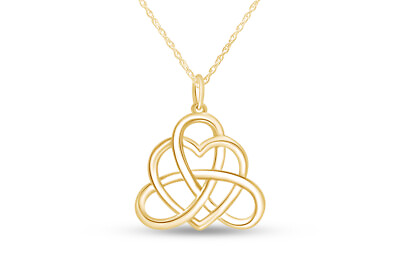 #ad Irish Heart Celtic Vintage Pendant Necklace 14K Yellow Gold Plated 925 Sterling