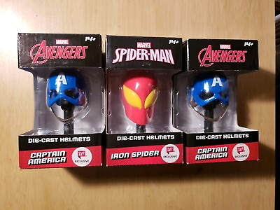 #ad MARVEL Avengers CAPTAIN AMERICA Die Cast Helmet NIB x2 amp; Iron Spider helmet