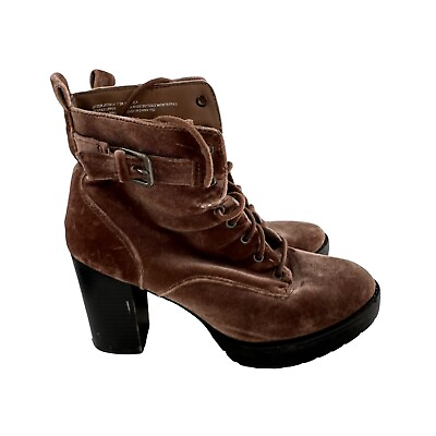 #ad Madden Girl Jitter Women Brown Combat Boots Size 7.5M US Chunky Heel Y2K Velvet