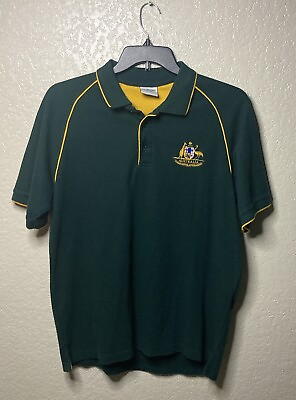 #ad Vintage Oz Designs Australia Polo Shirt Mens XL Embroidered Green Short Sleeve