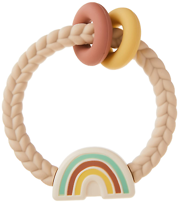 #ad Silicone Teether with Rattle; Features Rattle Sound Two Silicone Rings and Rais