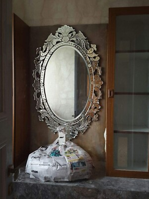 #ad Venetian Mirror Antique Handmade Flowered Crown Arched Wall Crystal Mirror
