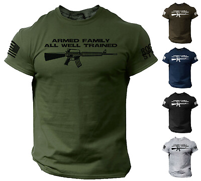 #ad America Guns Armed Family T Shirt US Flag America Funny Military Warrior T Shirt $12.90
