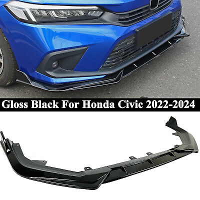 #ad For Honda Civic Sedan Hatch 22 24 V Style Glossy Black Front Bumper Lip Splitter