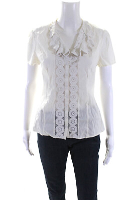 #ad Catherine Malandrino Womens Crochet Detail Button Down Shirt White Size 6