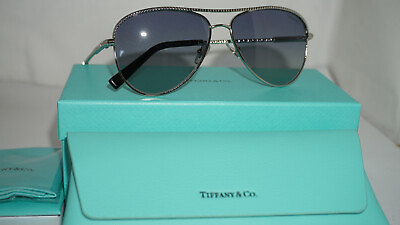 #ad TIFFANY amp; CO New Sunglasses Aviator Silver Blue TF3062 60014L 57 13 140