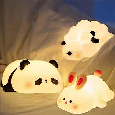 #ad LED Night Lights Cute Sleeping Sheep Panda Rabbit Silicone Lamp USB Rechargeable $21.90
