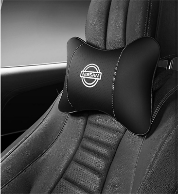 #ad New Car Seat Headrest Neck Cushion Pillows For Nissan Black Real Leather 2PCS