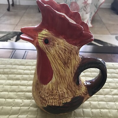 #ad Style Eyes Brand Red Check Rooster Pitcher by Baum Bros. 48 Oz