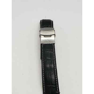 #ad Black Leather 1 Piece 22mm Watch Strap