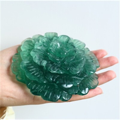 #ad 420g Natural Carved Fluorite Flower Reiki Crystal Decor Mineral Specimen Gift