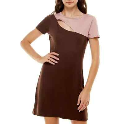 #ad MSRP $40 Ultra Flirt Women#x27;s Color Block Bodycon Dress Brown amp; Pink Size XS NWOT