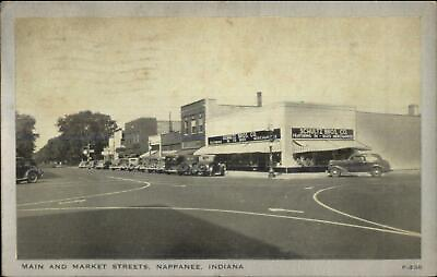 #ad Nappanee IN Main amp; Market Sts. c1940 Postcard
