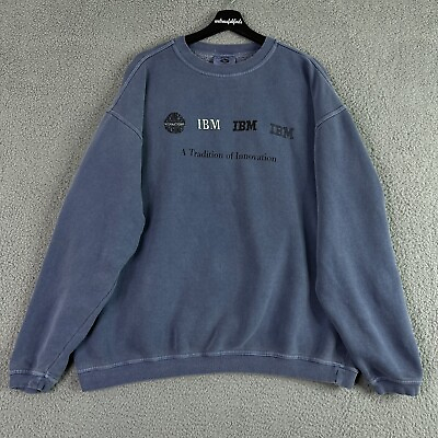 #ad Vintage Authentic Pigment IBM Sweatshirt Mens XL Blue Oversized 90s Dyed Crew