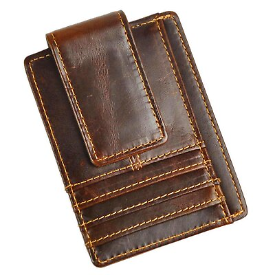 #ad Genuine RFID Leather Magnet Money Clip Credit Card Case Holder Slim Wallet A...