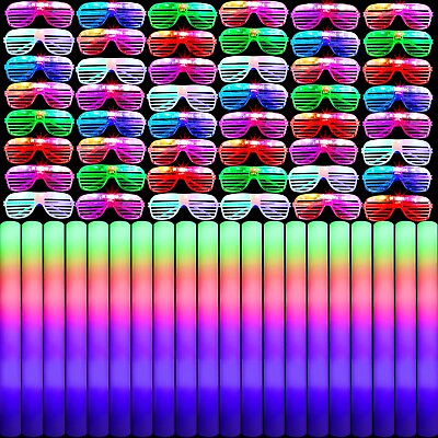 #ad 72 Pcs Light up Glasses and Glow Sticks Glow in the Dark Sunglasses Foam Sti...